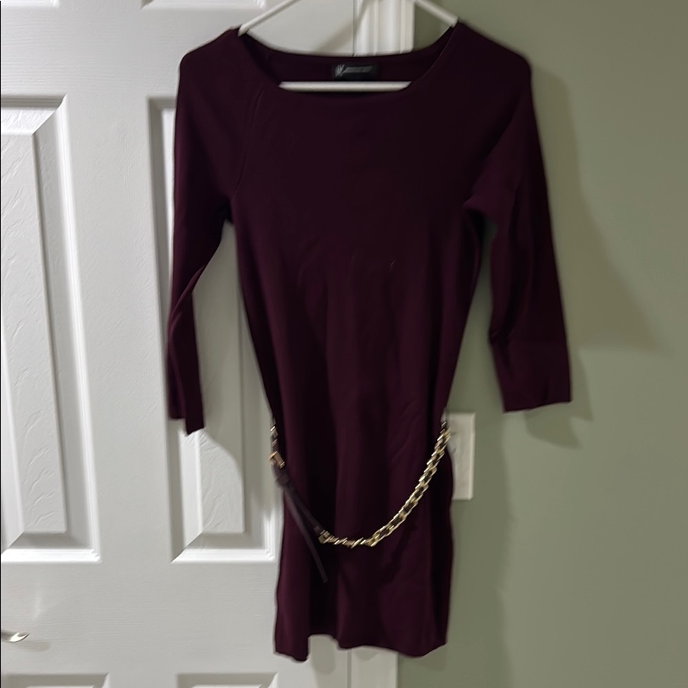 INC International Concepts Maroon Sweater Dress 3/4 Sleeve Bateau Neckline